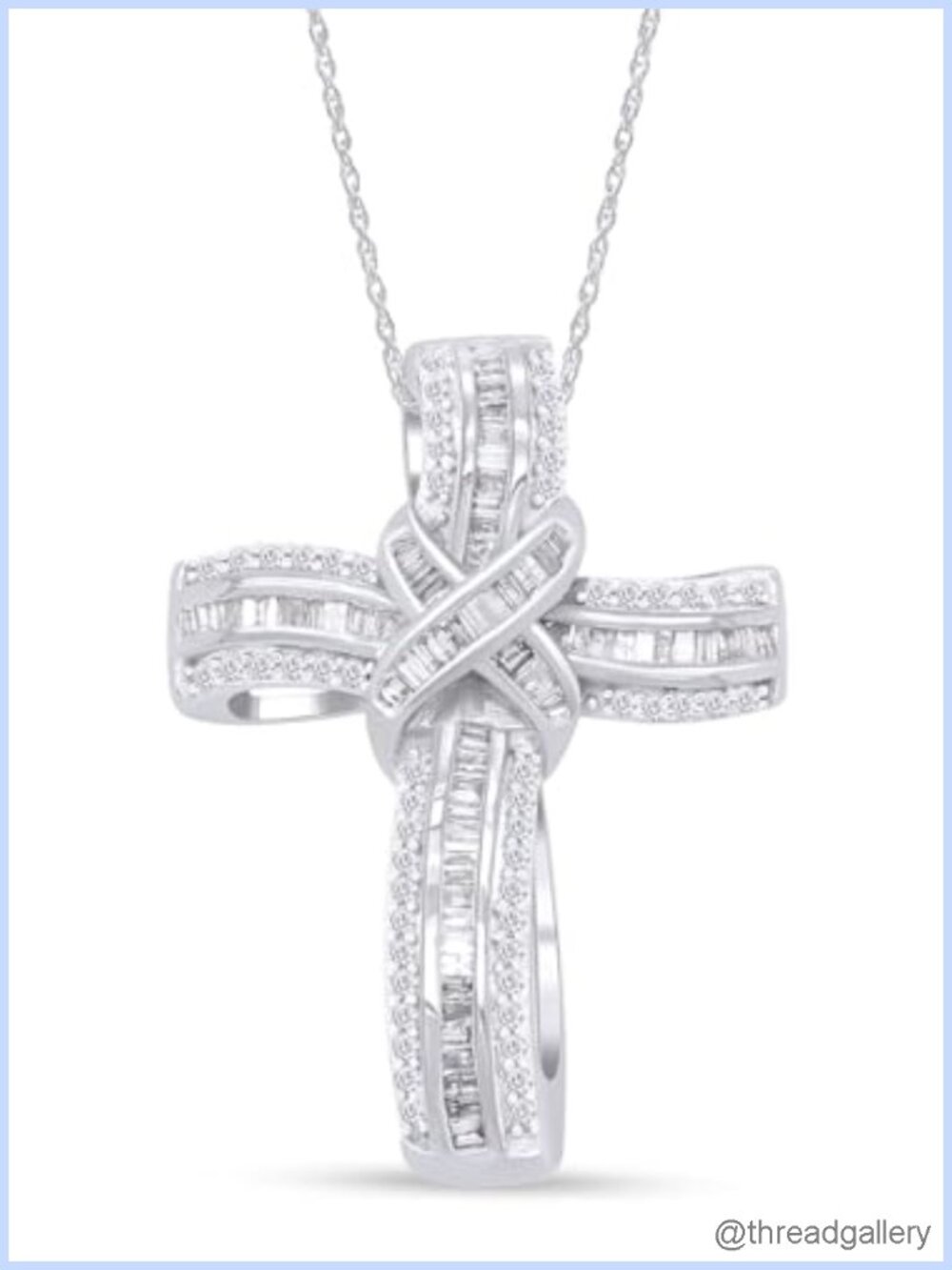 14K White Gold Over Sterling Silver Infinity Cross Diamond Pendant Necklace 1